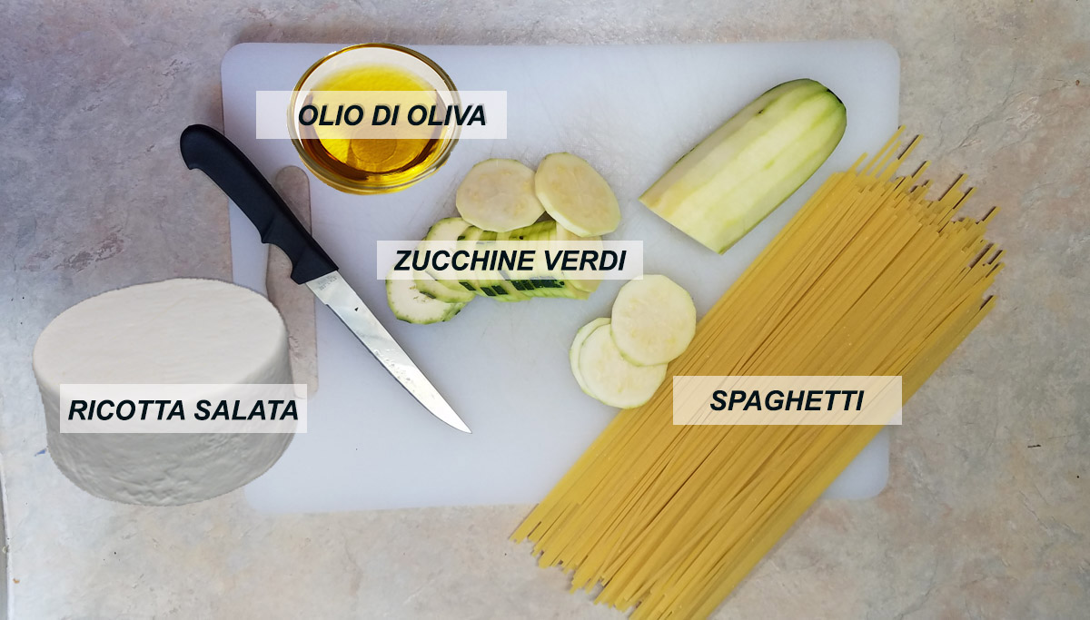 Ingredienti pasta con zucchine fritte 