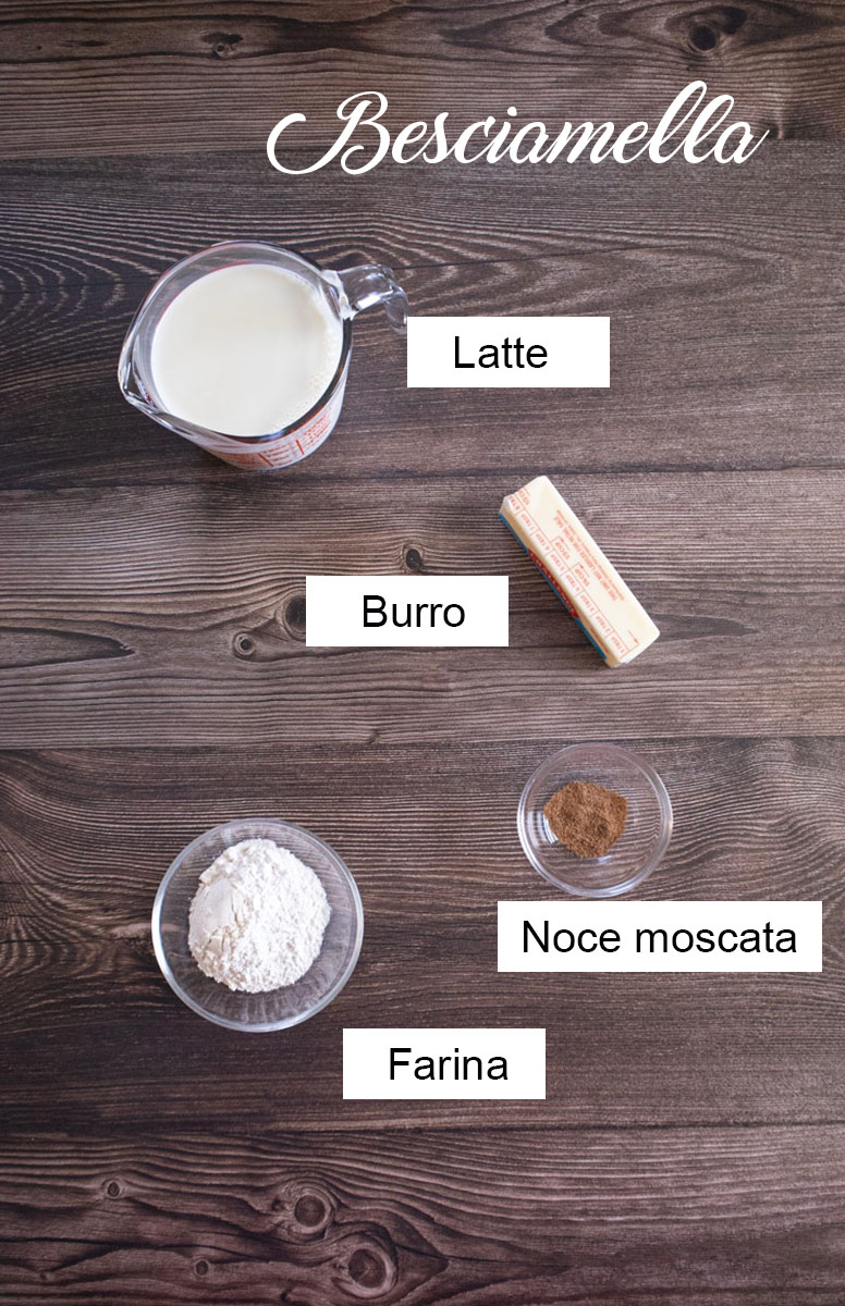 Ingredienti per la besciamella fatta in casa.