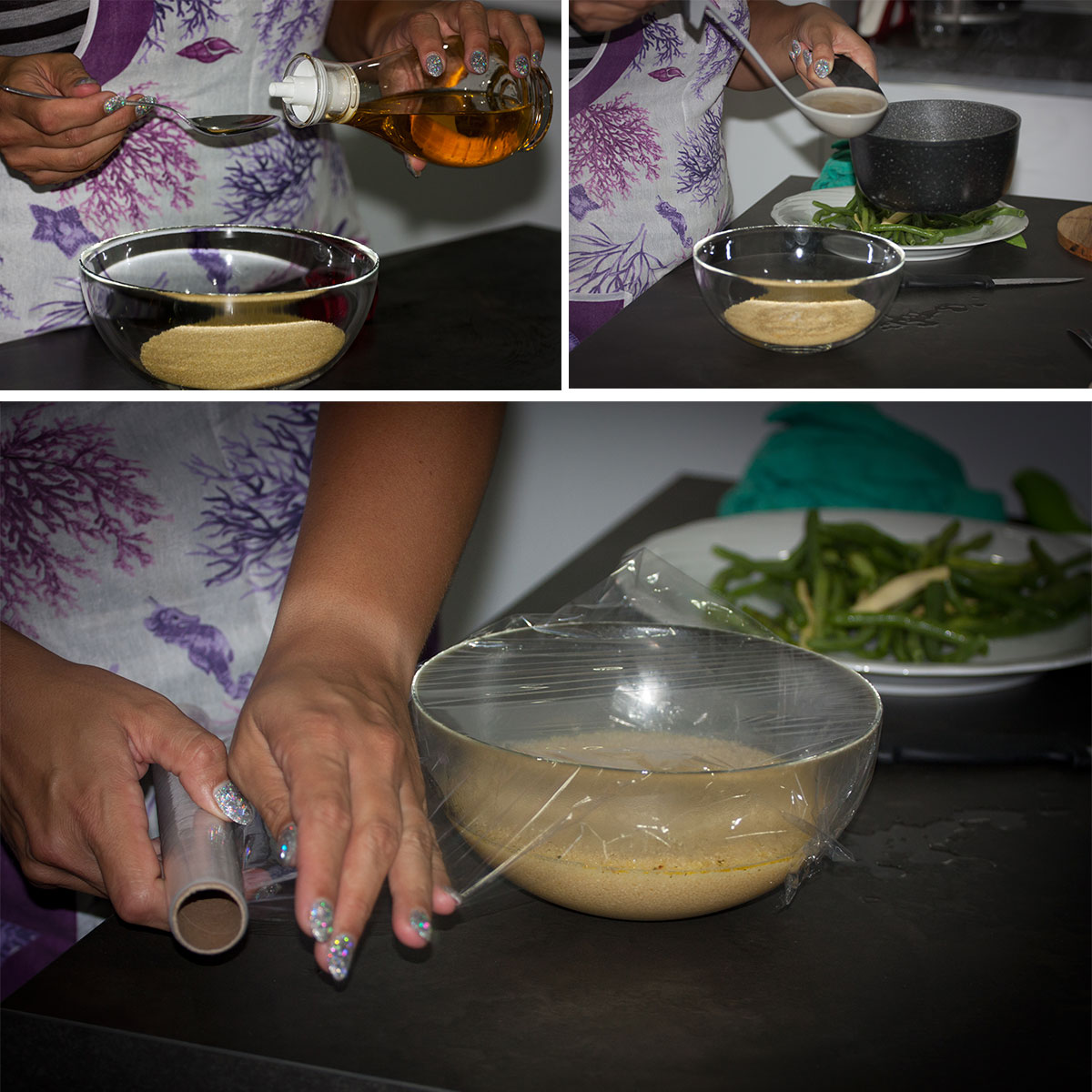 Preparazione del cous cous con brodo