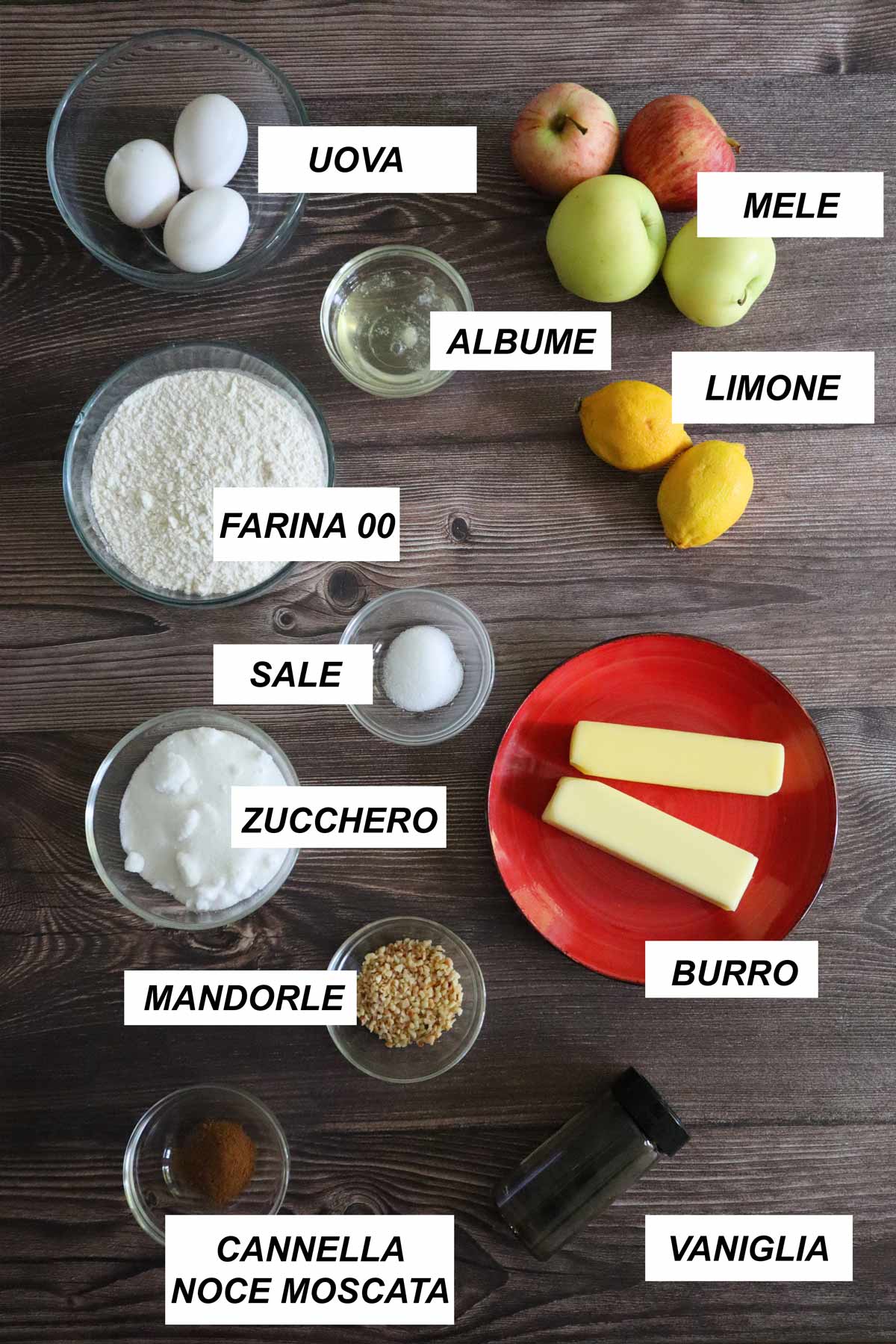 Cuor di mela, lista della spesa. Ingredienti con etichetta.