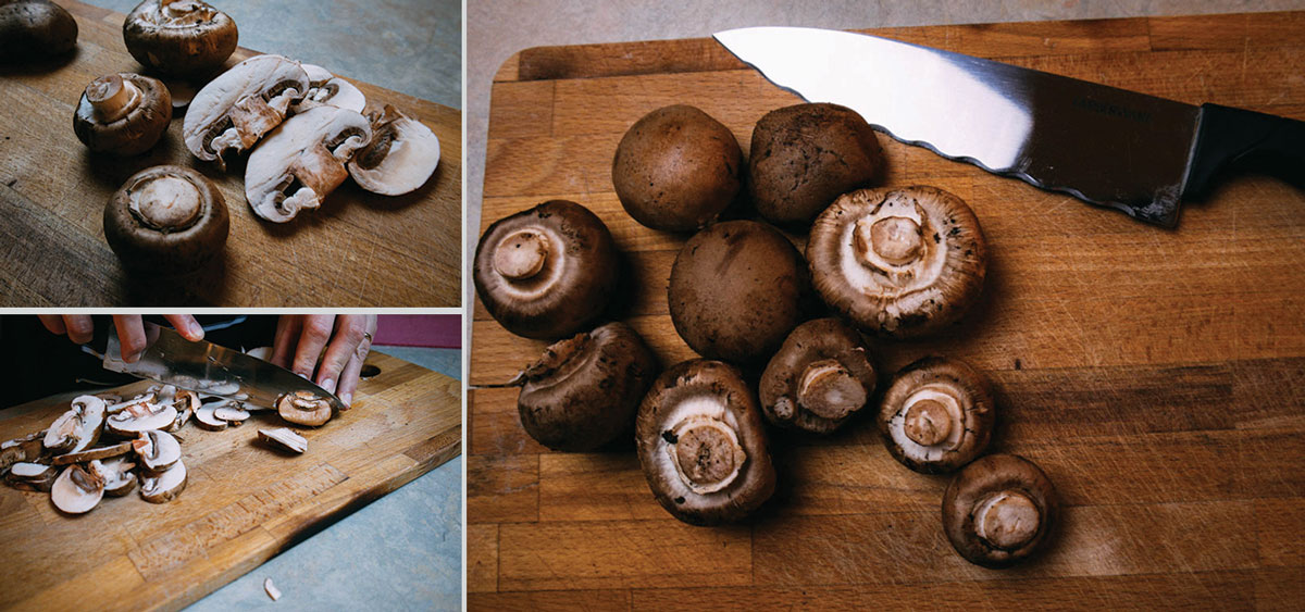 Preparazione dei funghi, fase di pulizia prima della cottura