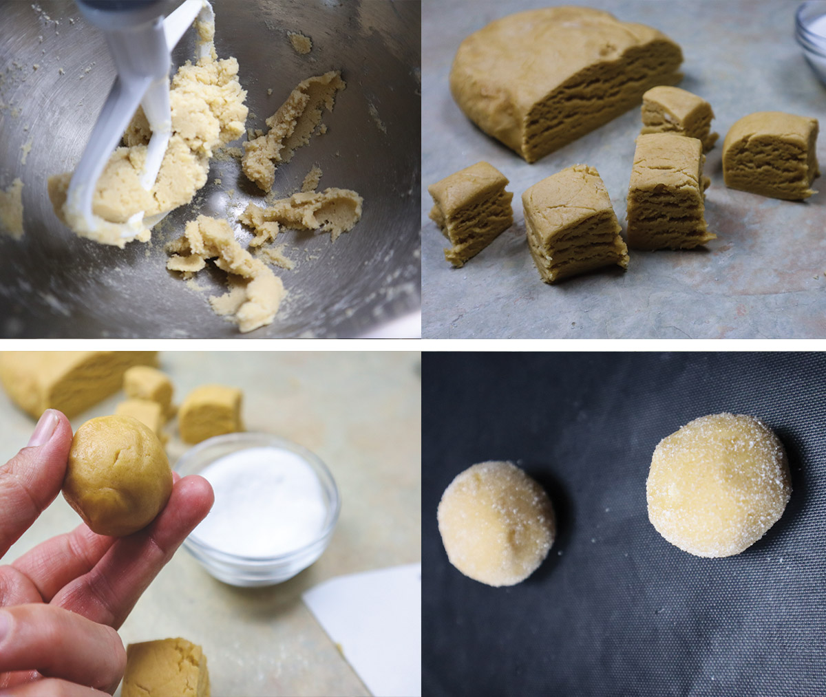 Realizzazione dell'impasto a base di burro di arachide e formazione dei biscotti.