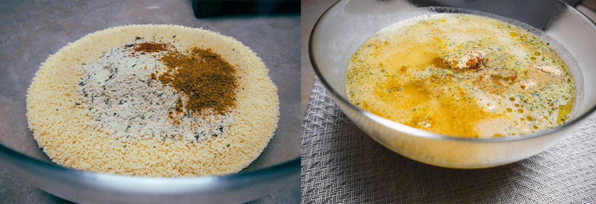 Preparazione del cous cous con brodo