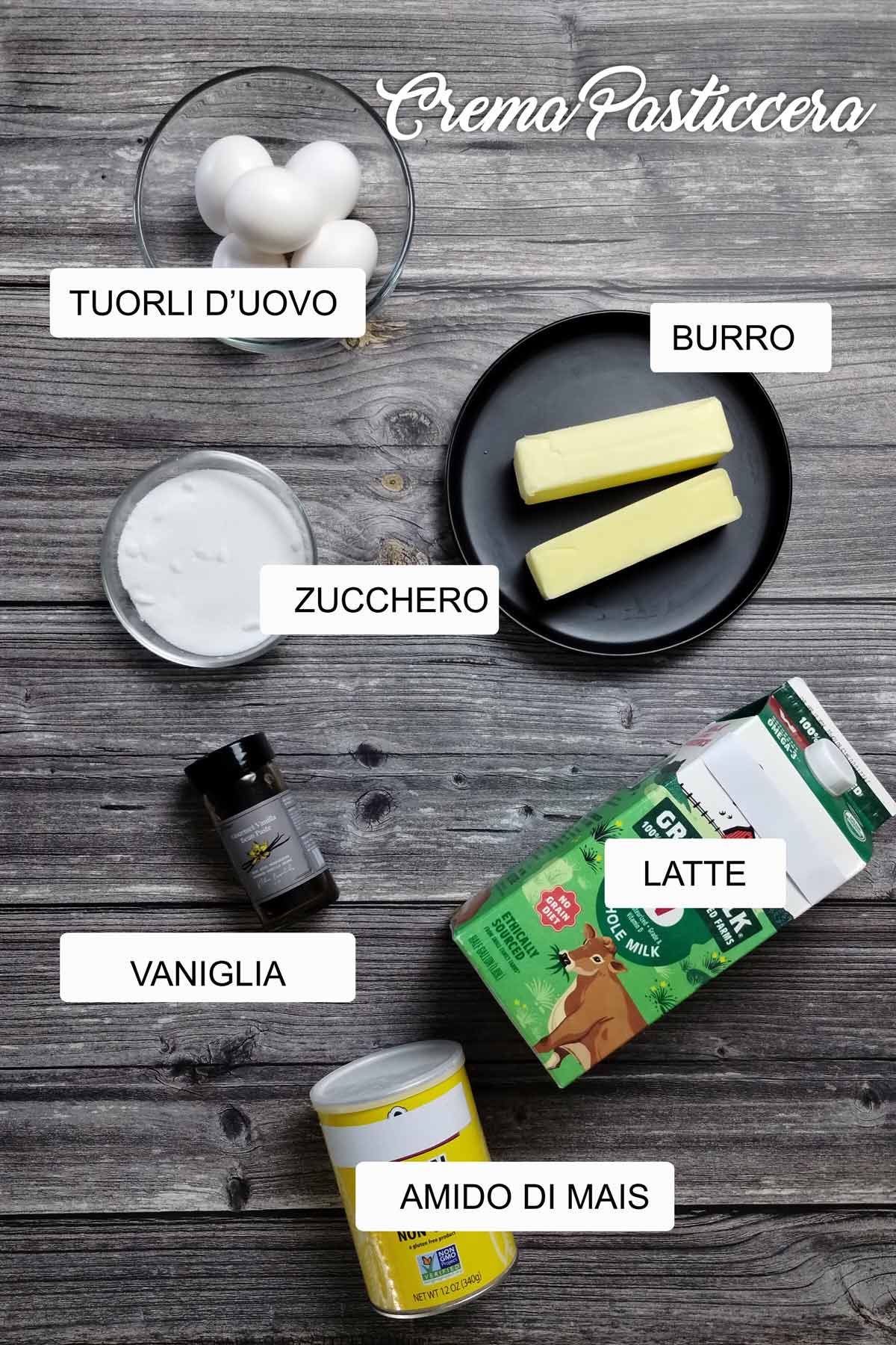 Ingredienti per crema pasticcera.